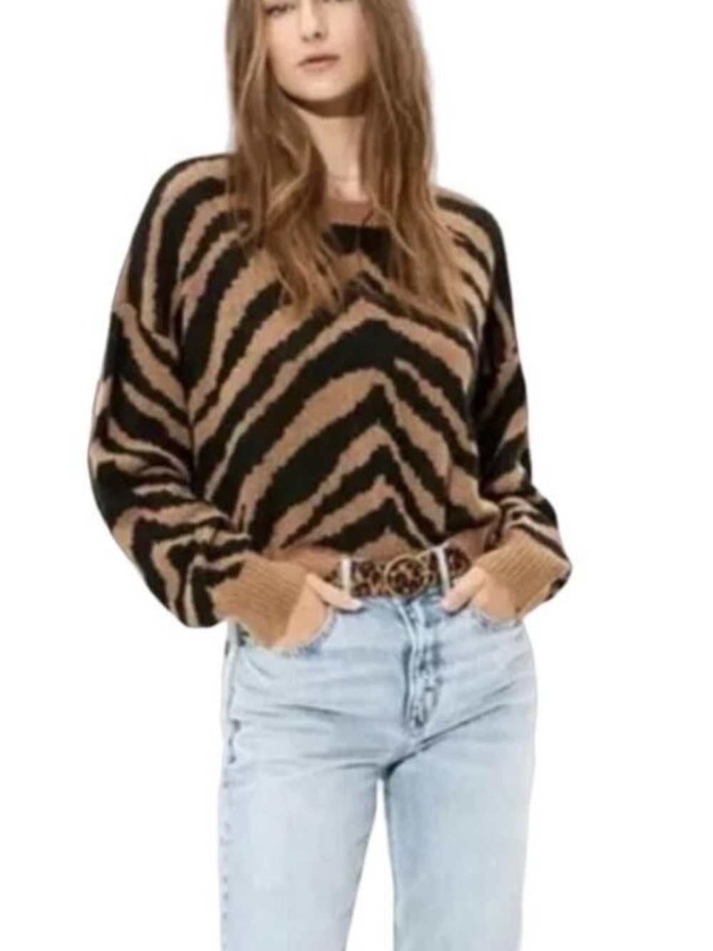 American Eagle Oversized Zebra Stripe Crewneck Wool Blend Sweater - Size XL